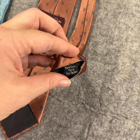 Oscar‎ de la Renta Mens Silk Tie Lot Teal Dot Brown Geometric Neckties - Picture 6 of 9